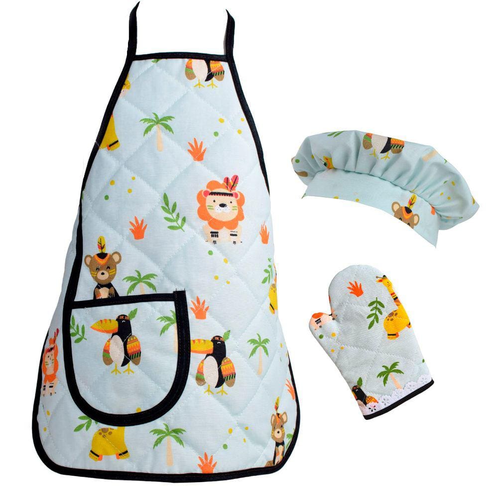 Kit Avental Infantil com Touca e Luva 3Pçs Safari Preto