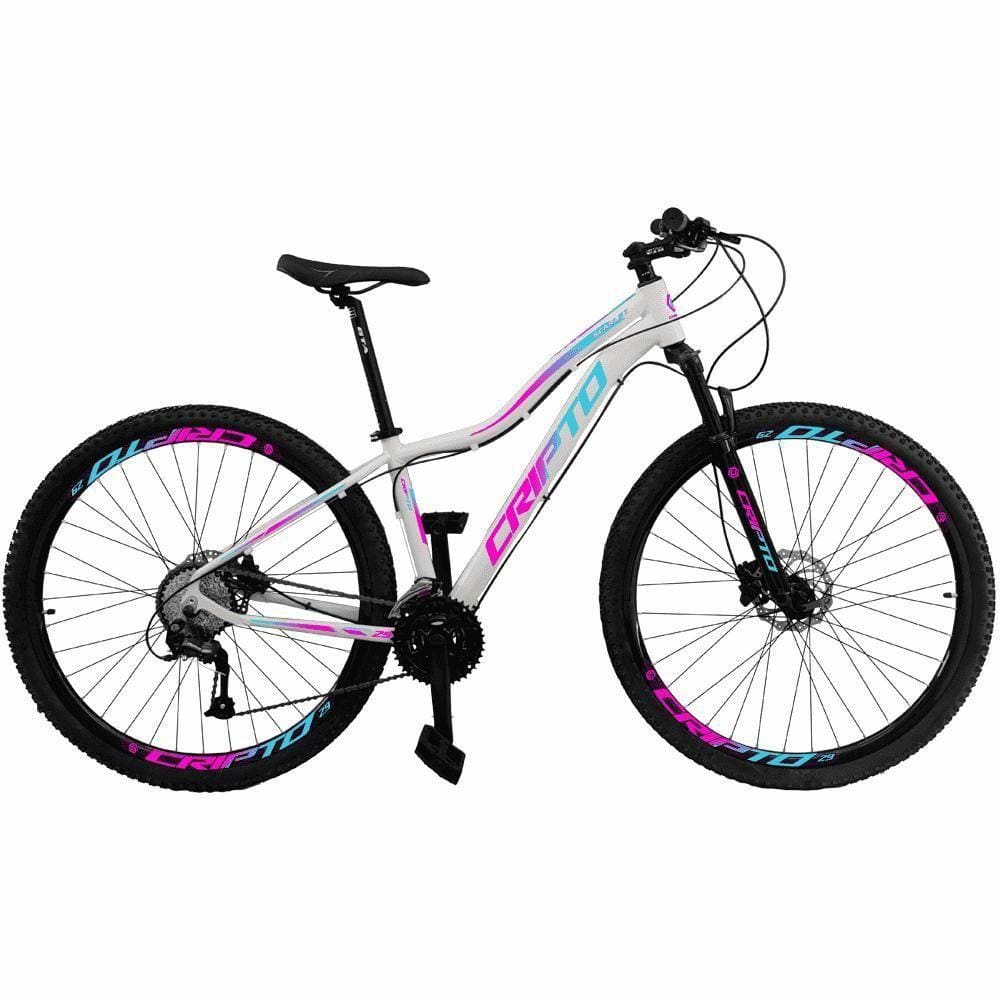 Bicicleta Aro 29 Cripto 24 Vel Freio Hidráulico E Suspensão - 15” Branco-Azul E Rosa