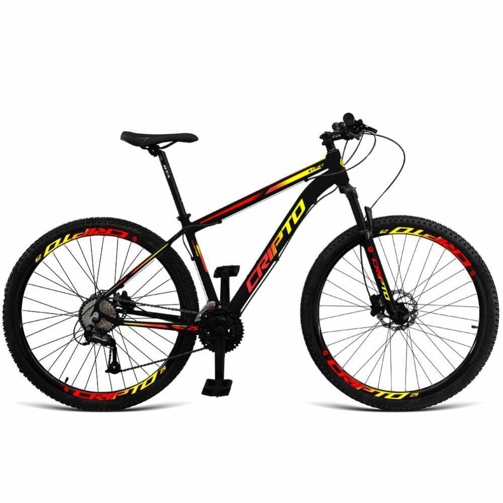 Bicicleta Aro 29 Cripto 24 Marchas Shimano Freios Hidraulico - 17” Preto-amarelo E Vermelho