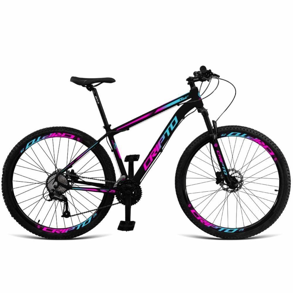 Bicicleta Aro 29 Cripto 27v Shimano Fr. Hidraulico Trava-k7 - - 19\" Preto-Azul E Rosa