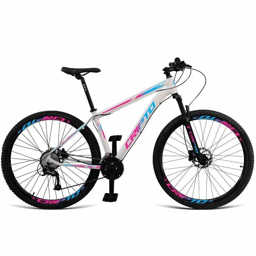 Bicicleta Aro 29 Cripto 24v Shimano Fr. Hidraulico-trava K7 - 19\" Branco-Azul E Rosa