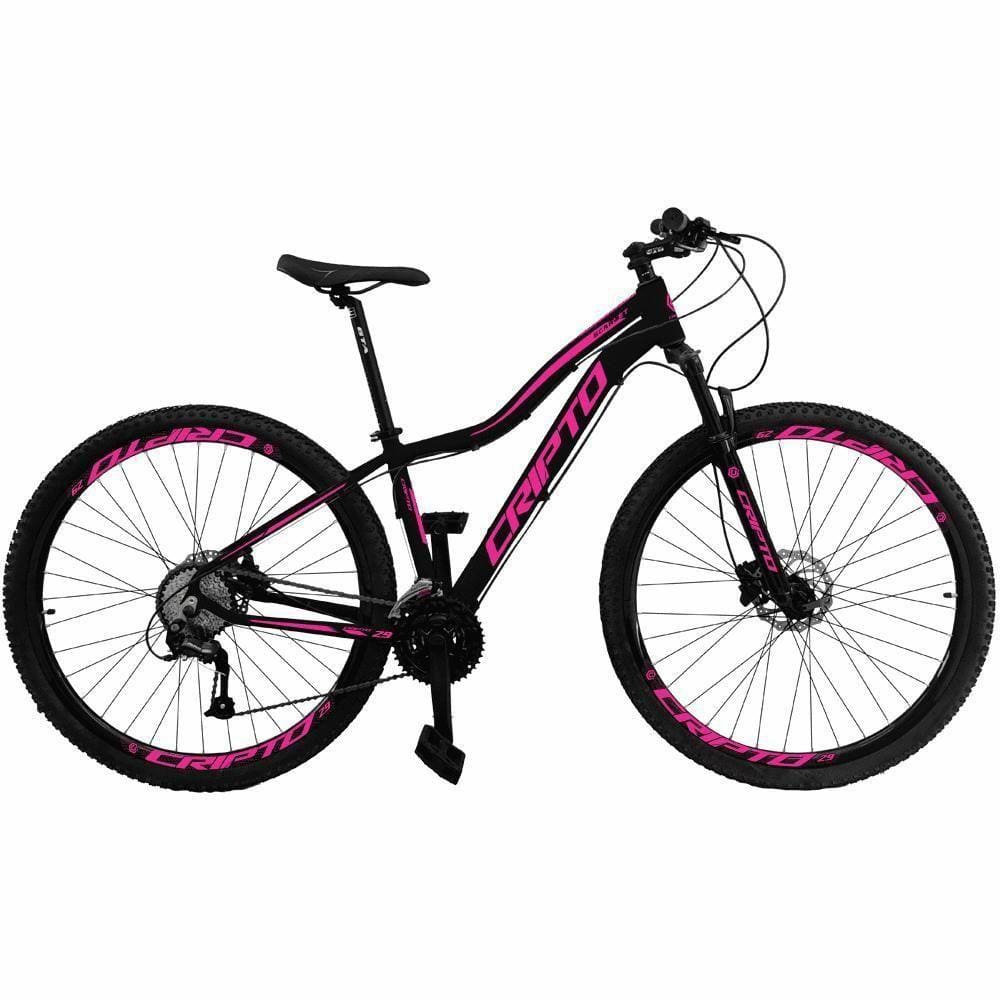 Bicicleta Aro 29 Cripto 24 Marchas Shimano E Freio A Disco - Preto-rosa - 15” Preto-rosa