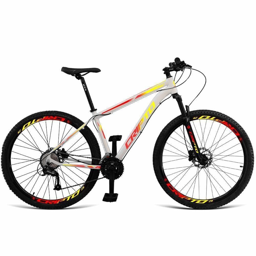 Bicicleta Aro 29 Cripto 24 Vel Freios Hidráulico C-suspensão - 19” Branco-amarelo E Vermelho