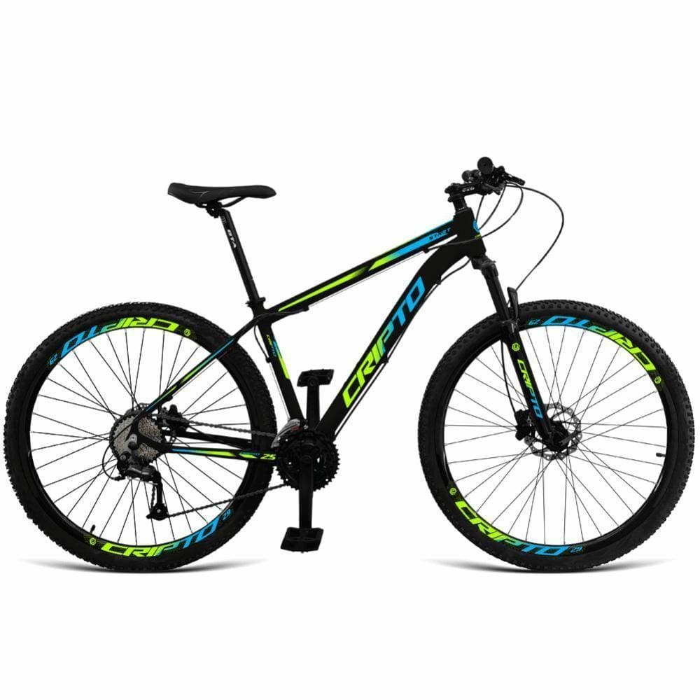 Bicicleta Aro 29 Cripto 24v Acera Freio Hidraulico Trava-k7 - 19\" Preto-verde E Azul
