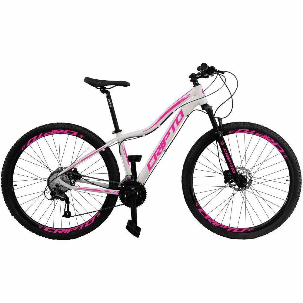 Bicicleta Aro 29 Cripto 27v Shimano Fr. Hidraulico Trava K7 - Branco-rosa - 17" Branco-rosa