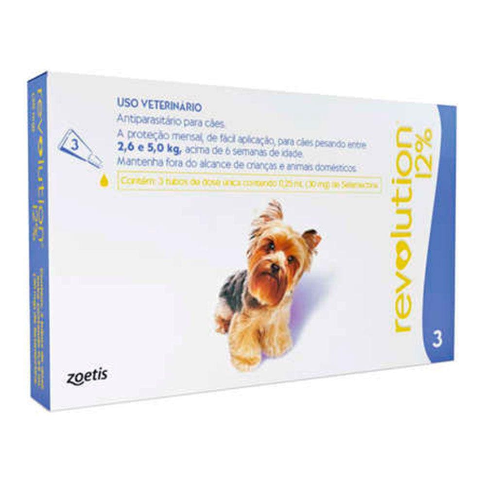 Revolution Zoetis 12% com 3 Bisnagas 0,25ml para Cães de 2,6kg a 5kg