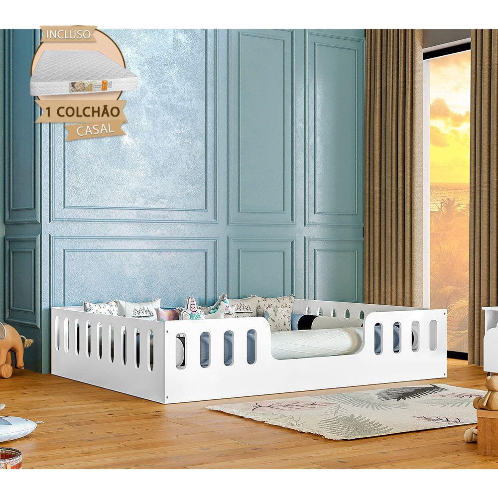 Cama Casal com Colchão Design Montessoriana Helo - Branco