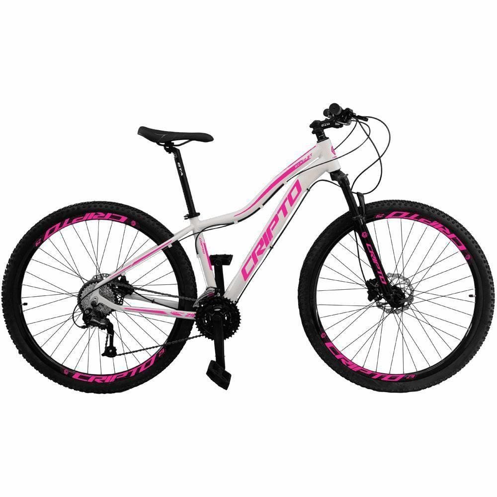Bicicleta Aro 29 Cripto 27v Alivio Freio Hidraulico Trava K7 - Branco-rosa - 17" Branco-rosa