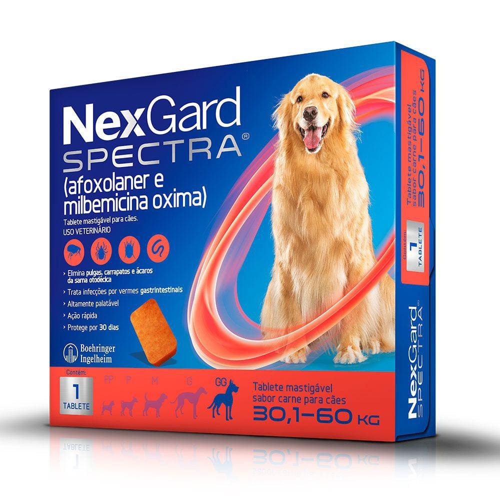 Antipulgas e Carrapatos Nexgard Spectra com 1 Tablete para Cães de 30,1 a 60kg