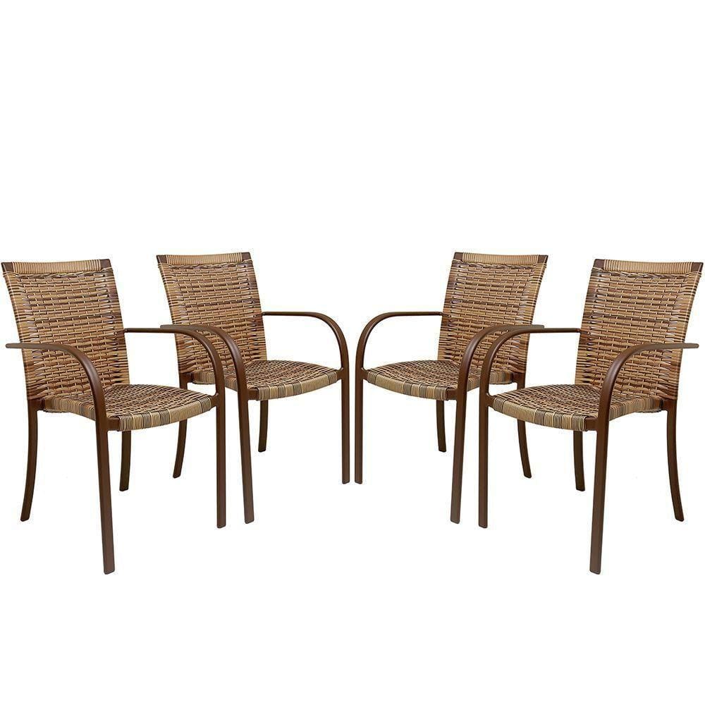 4 Cadeiras De área Ascoli Cappuccino Alumínio Pintura Eletrostática Marrom