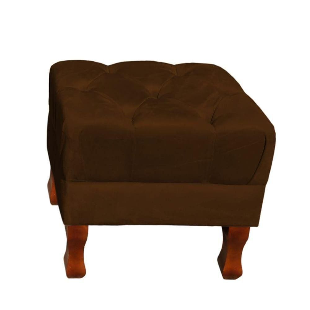 Puff Decorativo Retrô Luis Xv Quadrado Em Capitonê Suede