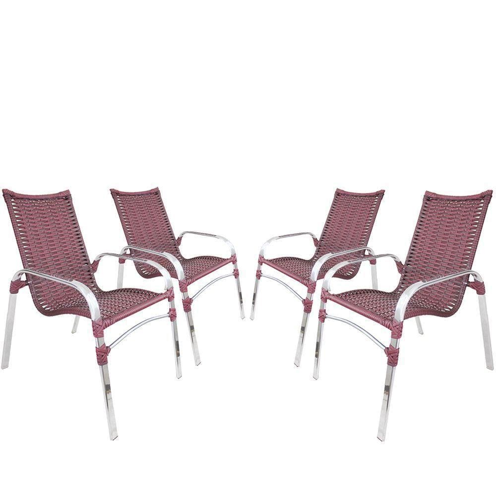 4 Cadeiras De área Emily Pretovinho Dark Alumínio Polido