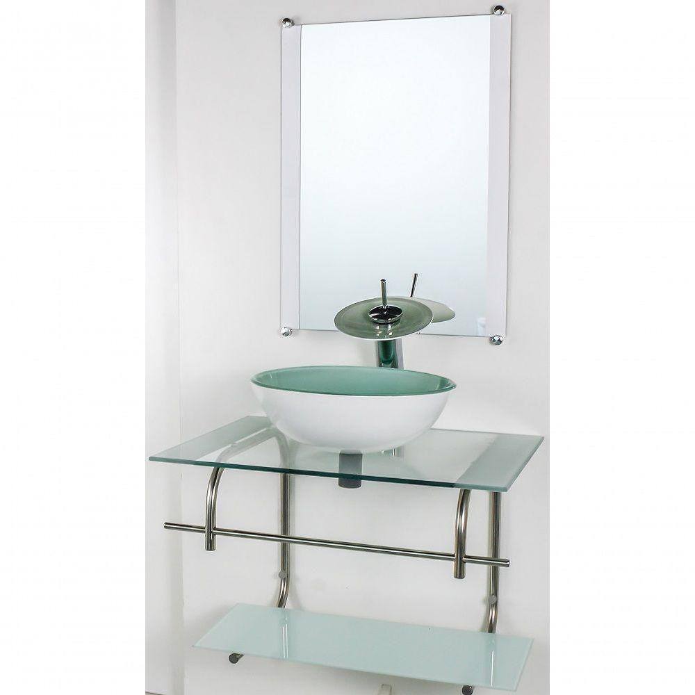 Gabinete De Vidro Inox 60cm Cuba Redonda Branco