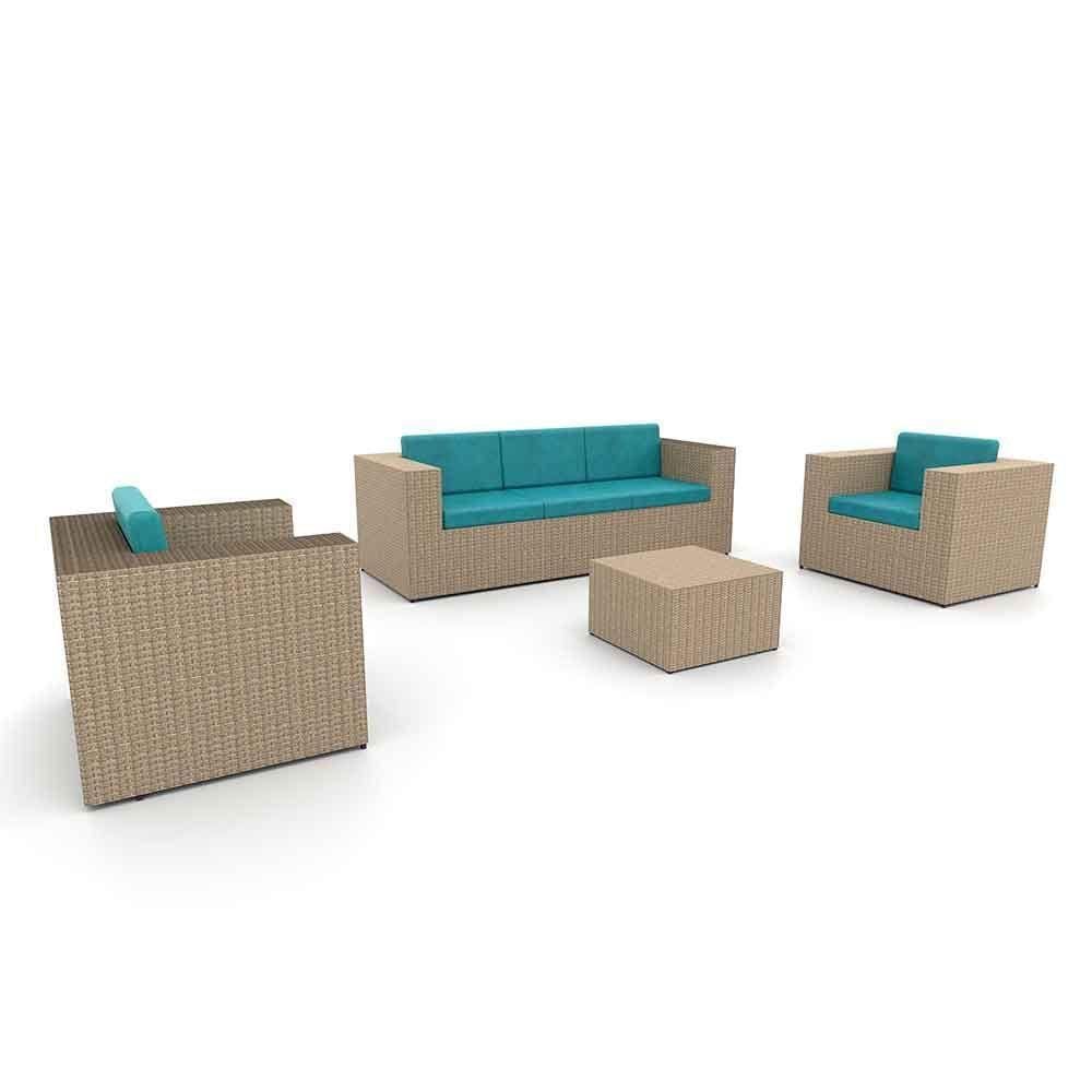 Kit De Sofá 1 Sofá 3L+2 Poltronas+1 Mesa Centro Turquesa