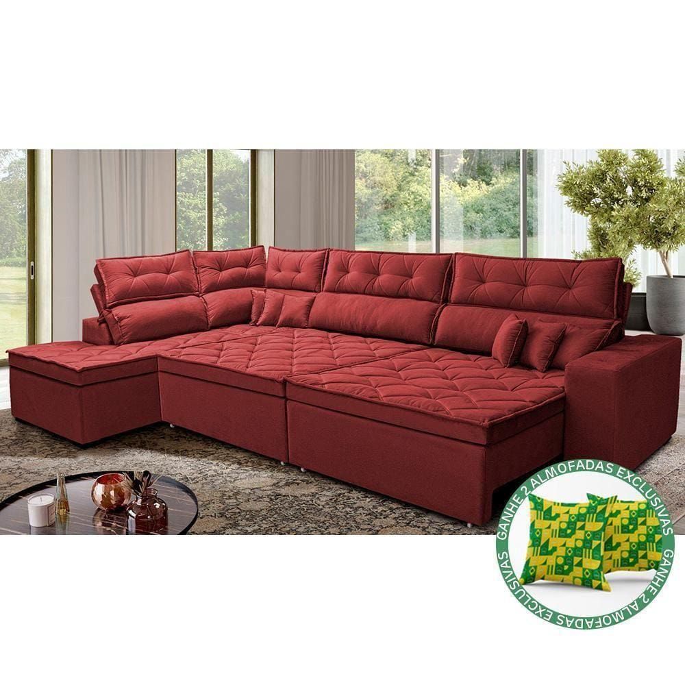 Sofá De Canto Retrátil E Reclinável Esquerdo 3,00x2,36m Molas Cama Inbox Espanha Velusoft Vermelho