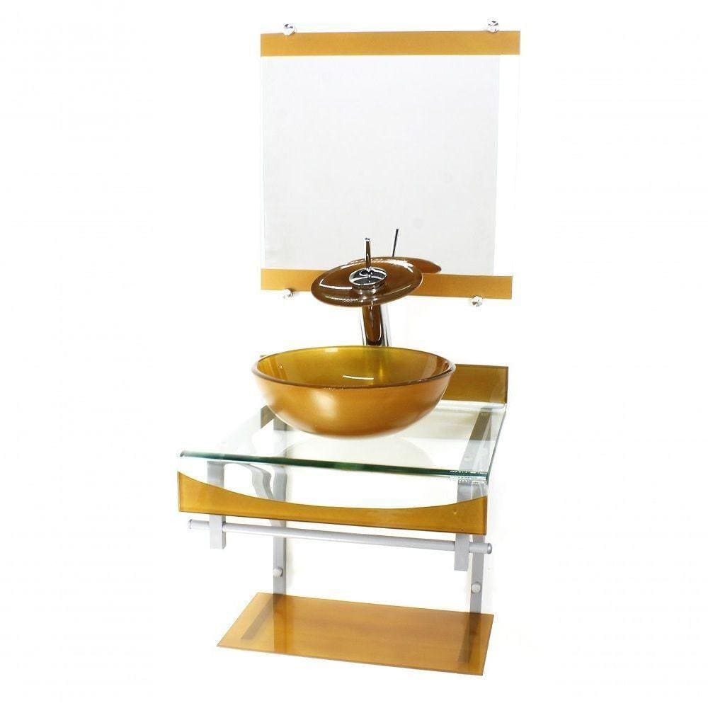 Gabinete De Vidro 40cm Curvado Duplo Cuba Redonda