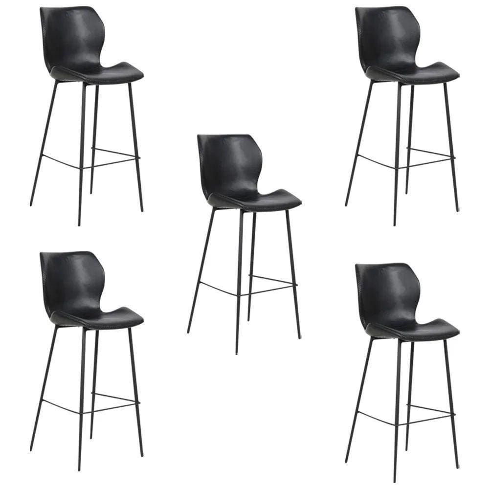 Kit 5 Banquetas Alta Com Encosto Para Bancada Cozinha Penha R02 Pu Preto - Mpozenato