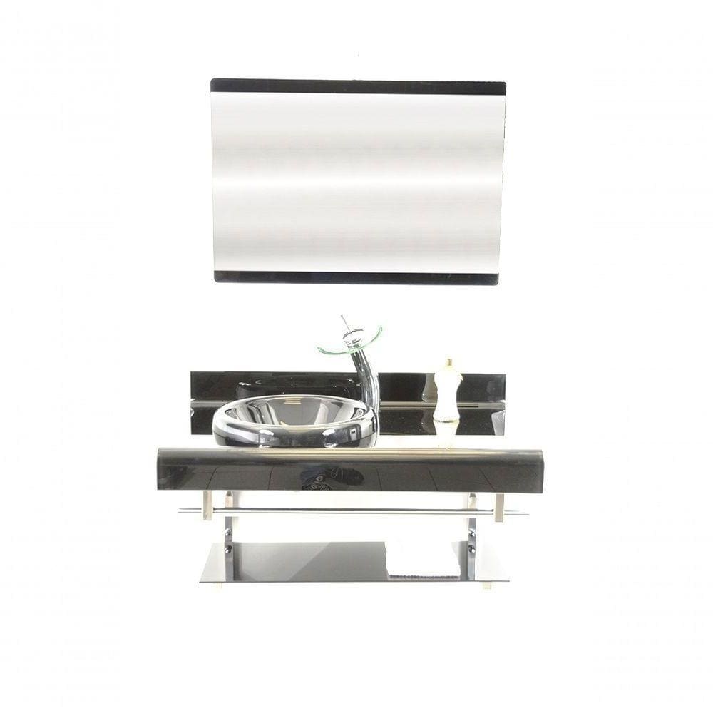 Gabinete De Vidro 90cm Duplo Inox Com Torneira Cascata