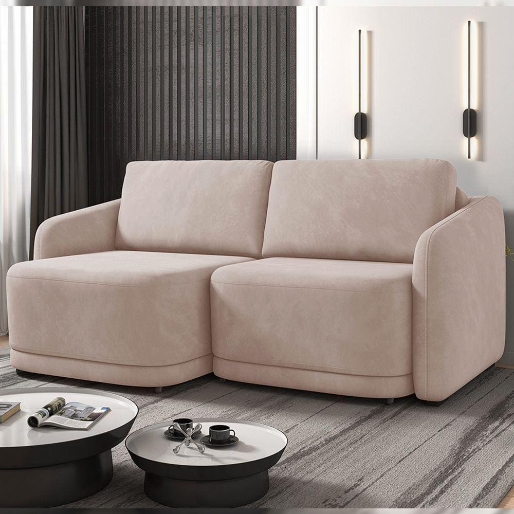 Sofá Cama Modulado Retrátil E Reclinável Decorativo Varsóvia 196cm Veludo Rosê G33 - Gran Belo