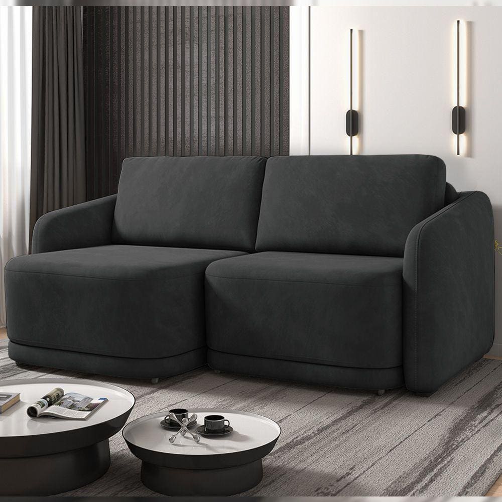 Sofá Cama Modulado Retrátil E Reclinável Varsóvia 236cm Veludo Cinza Chumbo G33 - Gran Belo