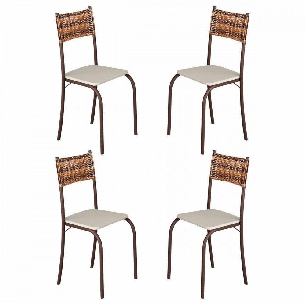 Conjunto Com 4 Cadeiras Melinda Marrom Assento Creme Teixeira Marrom Com Creme