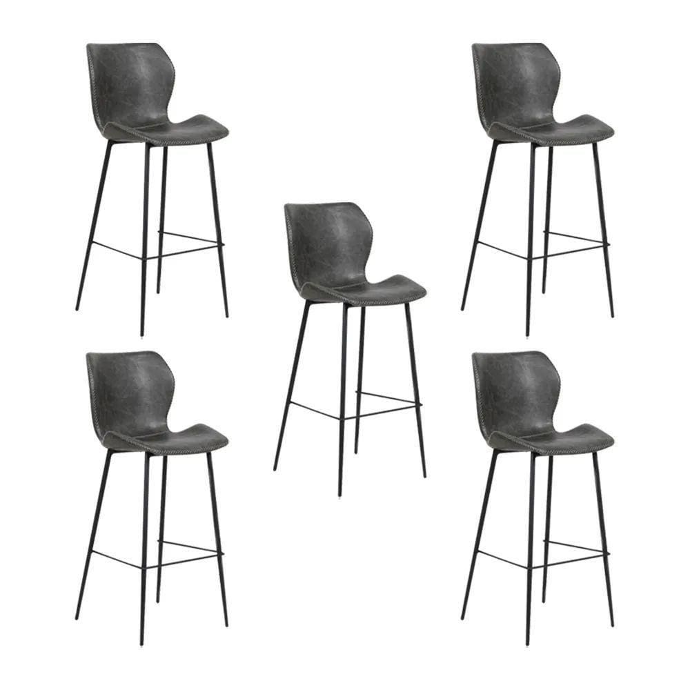Kit 5 Banquetas Alta Com Encosto Para Bancada Cozinha Penha R02 Pu Cinza Chumbo - Mpozenato