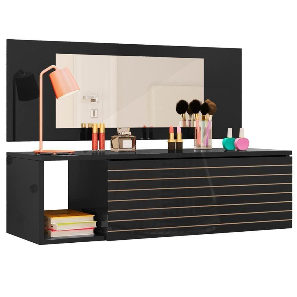 Penteadeira Suspensa Com Espelho 8400 Preto Plla Preto