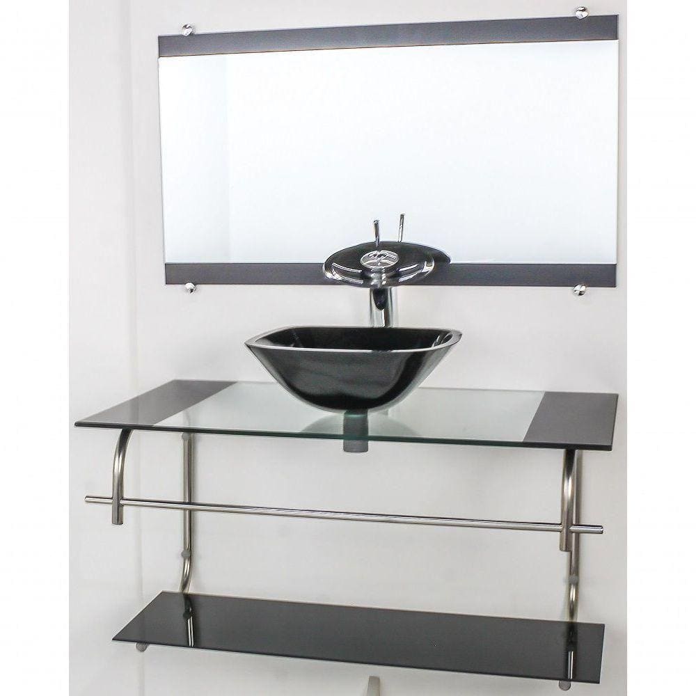 Gabinete De Vidro Inox 80cm Cuba Quadrada Preto