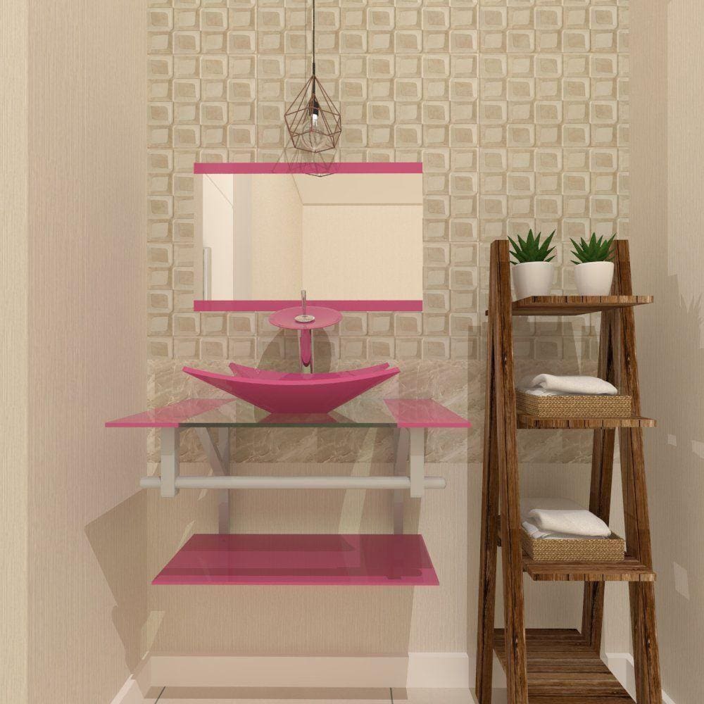 Gabinete De Vidro 80cm Ac Cuba Retangular Rosa