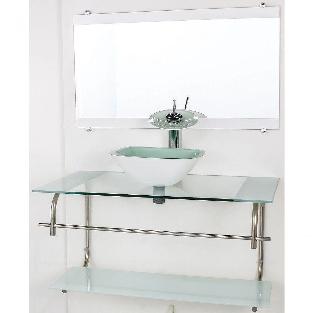 Gabinete De Vidro Inox 90cm Cuba Quadrada Cqp Branco