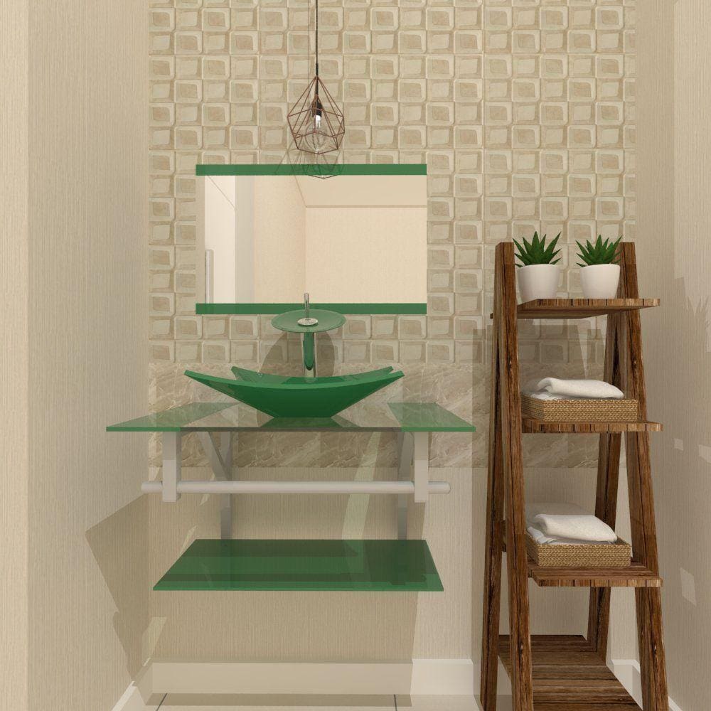 Gabinete De Vidro 90cm Ac Cuba Retangular Verde