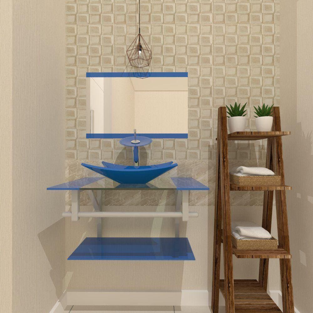 Gabinete De Vidro 80cm Ac Cuba Retangular Azul
