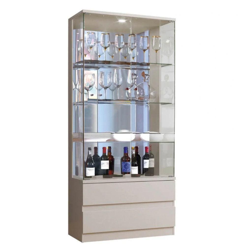 Cristaleira 2 Portas De Vidro 2 Gavetas E 3 Prateleiras Off White