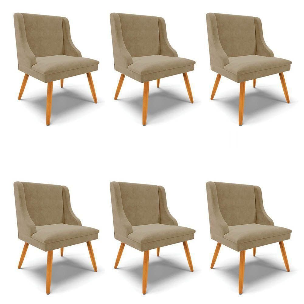 Kit 6 Cadeiras Estofadas Para Sala De Jantar Pés Palito Lia Suede Marrom Rt - Ibiza
