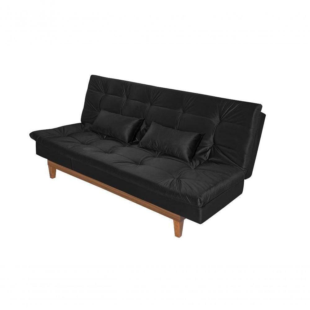 Sofá Cama Versátil 3 Lugares Império Reclinável Pés Madeira Espuma D33 Suede Preto 381
