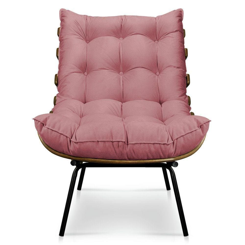 Poltrona Decorativa Costela Sala E Escritório Veludo Rose