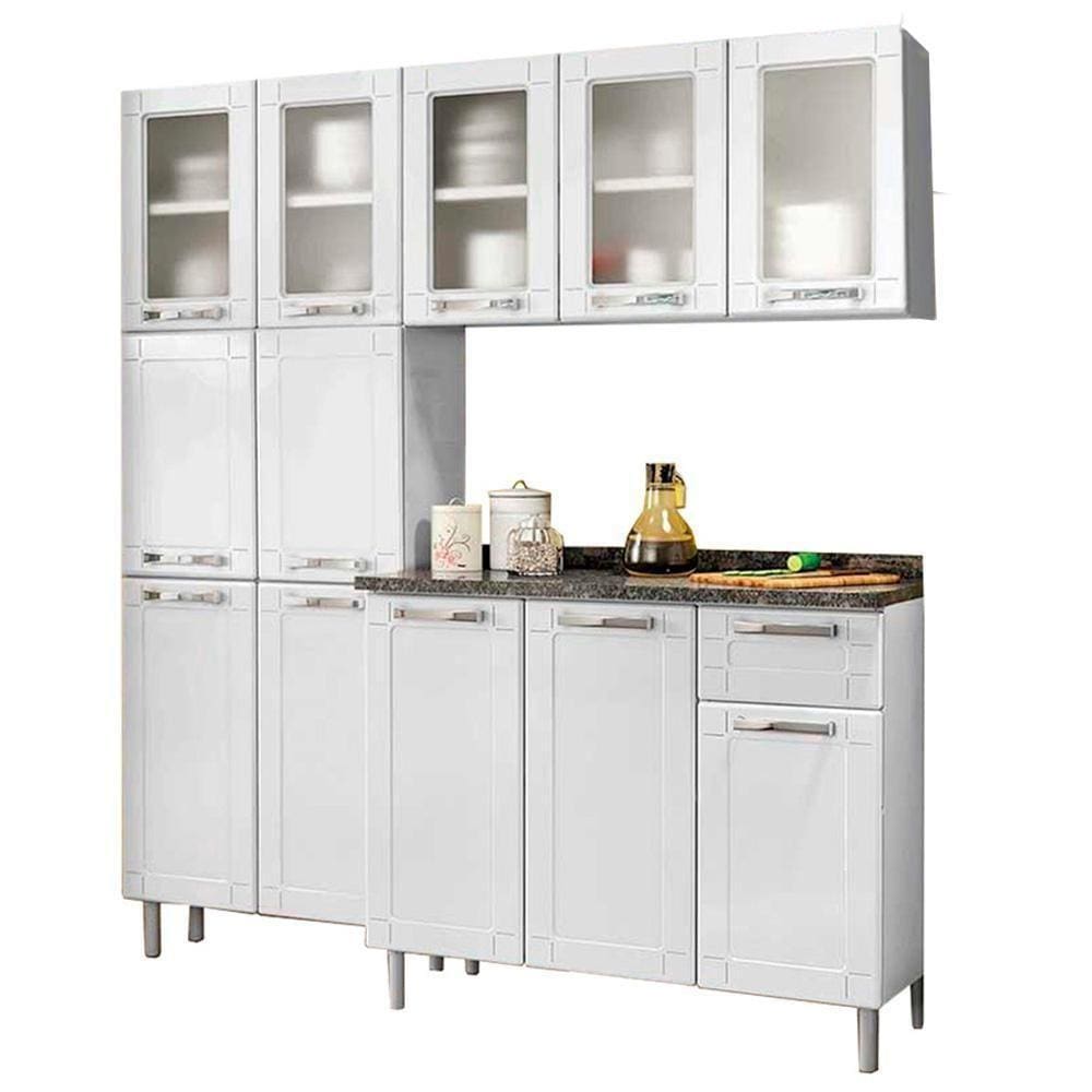 Cozinha De Aço Completa Armários Aéreo, Paneleiro 6 Portas E Balcão 3 Portas 1 Gaveta Branco