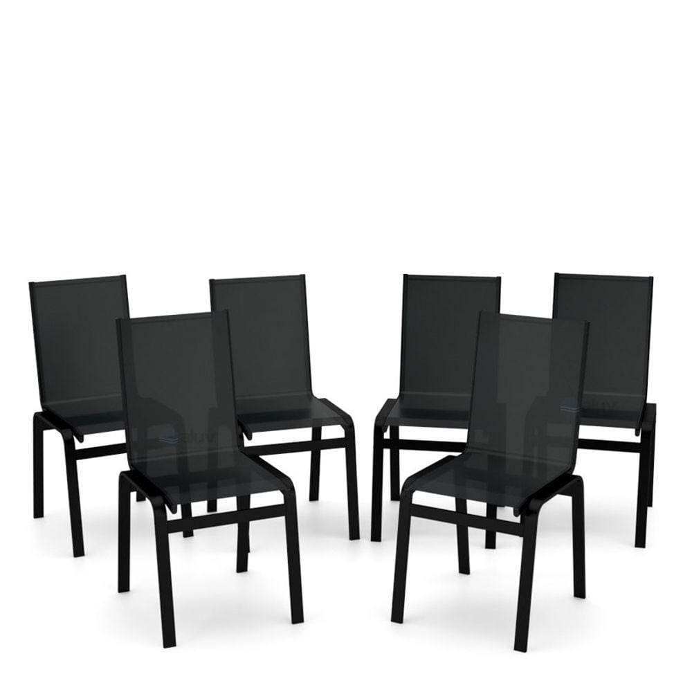 Kit 6 Cadeiras Jantar Gourmet Alumínio Preto Tela Preto
