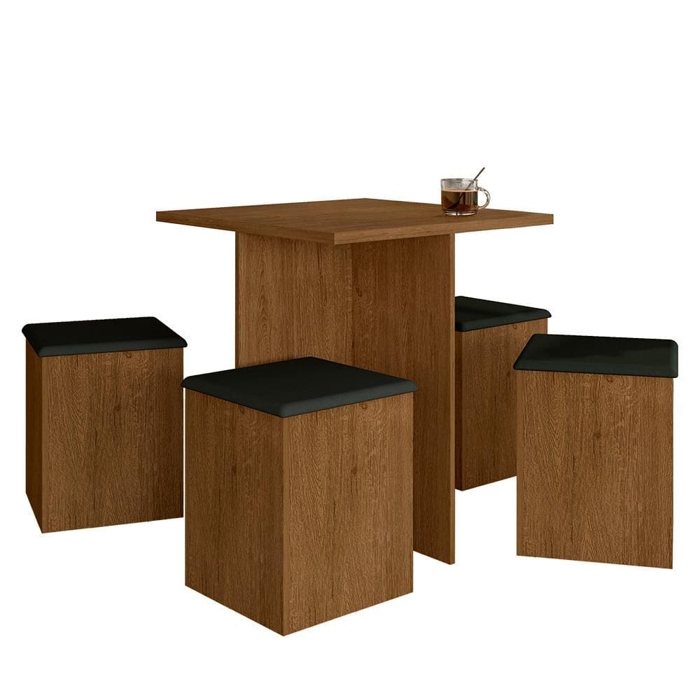 Mesa Com 4 Banquetas Calgary Freijó/Suede Preto - Móveis Arapongas