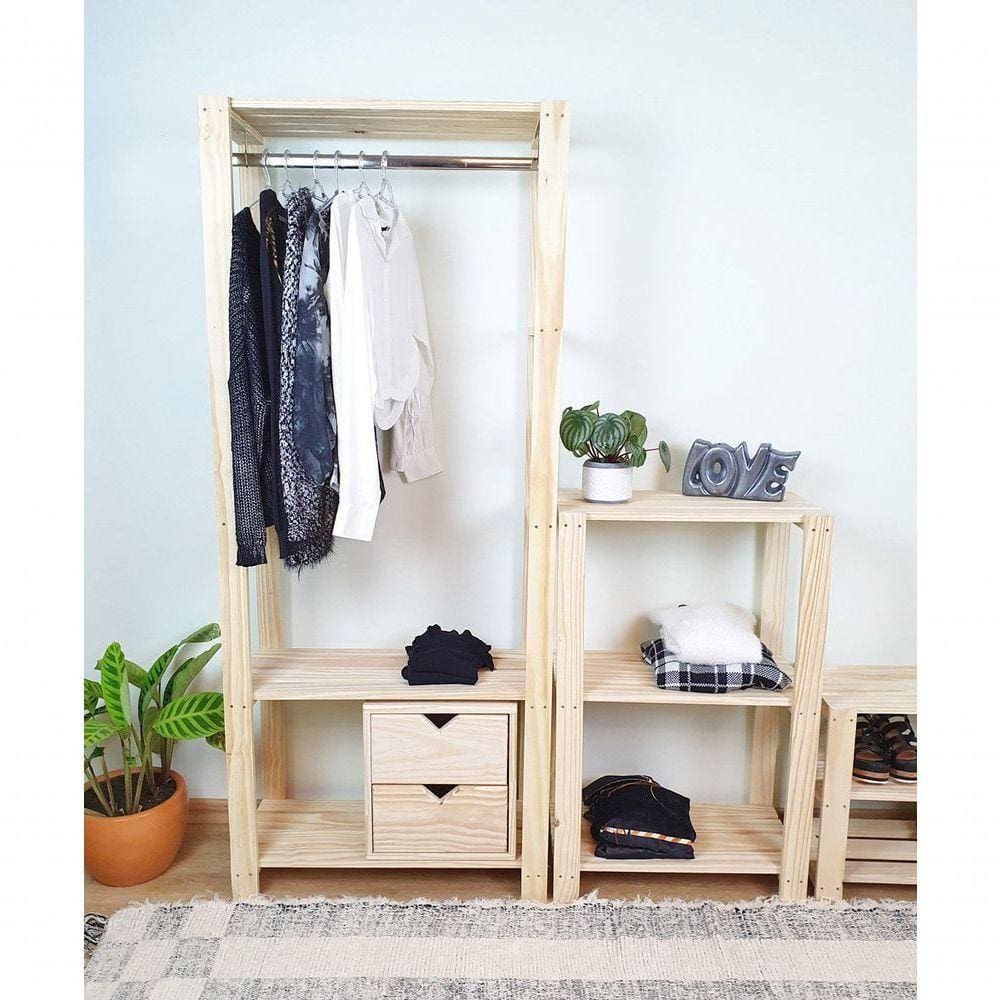 Guarda-roupa Closet Mini Macapá 180x75x33 Em Madeira De Pinus Natural