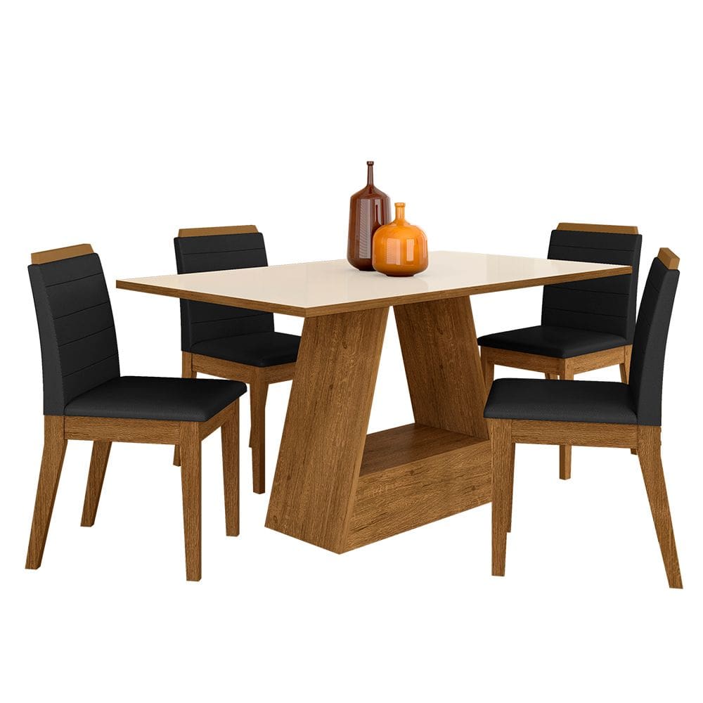 Mesa 1,36 Com 4 Cadeiras Nova York Freijó/Off Premium/Preto - Móveis Arapongas