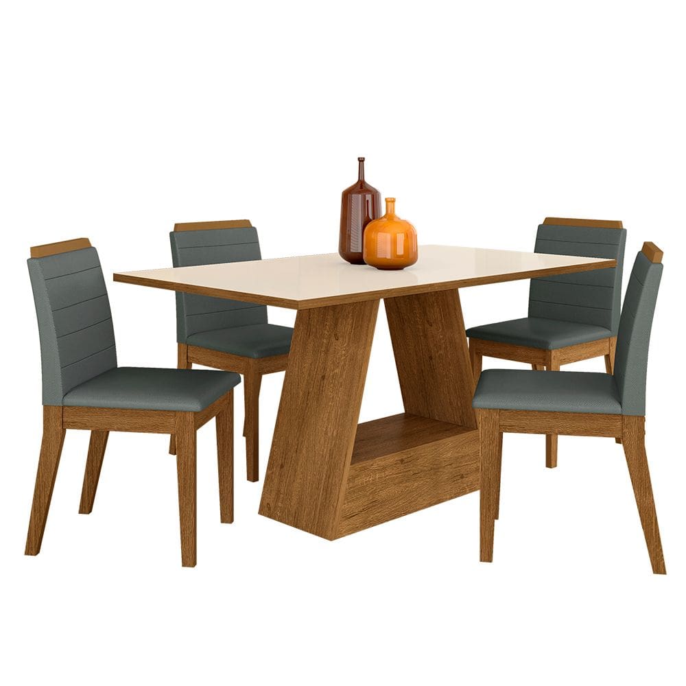 Mesa 1,36 Com 4 Cadeiras Nova York Freijó/Off Premium/Cinza - Móveis Arapongas