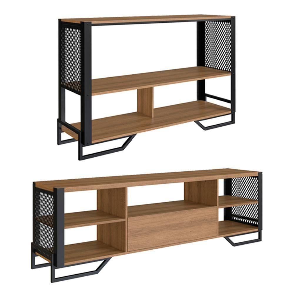 Rack 180 Cm Gaveta Aparador 130 Cm Industrial 17x21 Mell Preto Pp Mell Preto