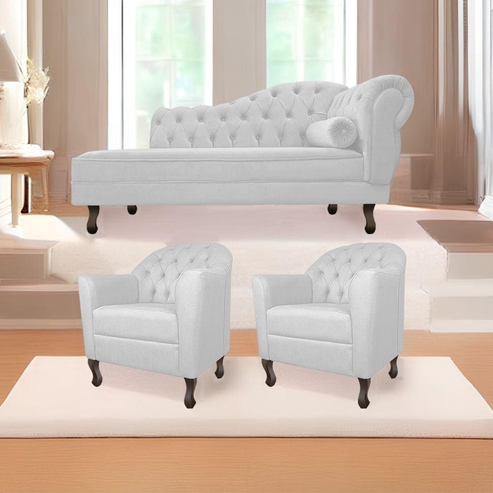 Kit Diva Recamier Diana 185cm Lado Esquerdo E 02 Poltronas Julia Suede Branco