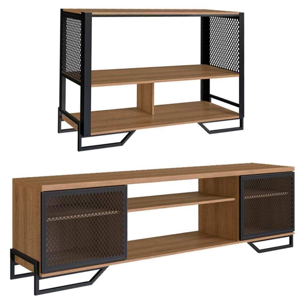 Rack 180 Cm 2 Pt Aparador 130 Cm Industrial 27x21 Mell Preto Pp Preto Mell
