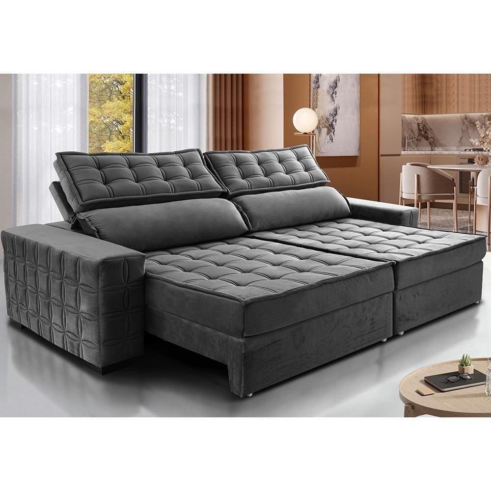 Sofá Retrátil E Reclinável 2,35M Cama Inbox Big Star Com SoftgelD40 Velupluma Cinza