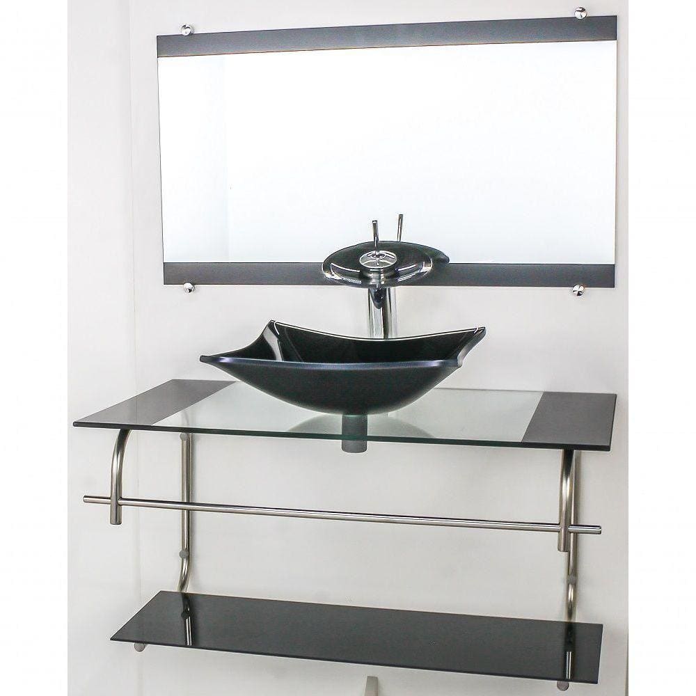 Gabinete De Vidro Inox 90cm Cuba Retangular Preto
