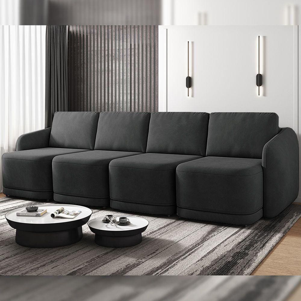 Sofá Cama Modulado Retrátil E Reclinável Varsóvia 396cm Veludo Cinza Chumbo G33 - Gran Belo