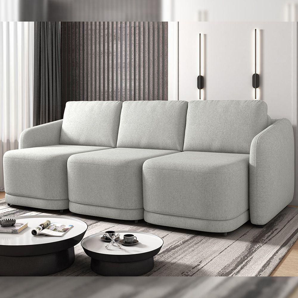 Sofá Cama Modulado Retrátil E Reclinável Decorativo Varsóvia 336cm Linho Cinza G33 - Gran Belo