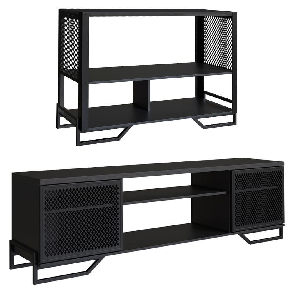 Rack 180 Cm 2 Pt Aparador 130 Cm Industrial 27x21 Preto Pp Preto